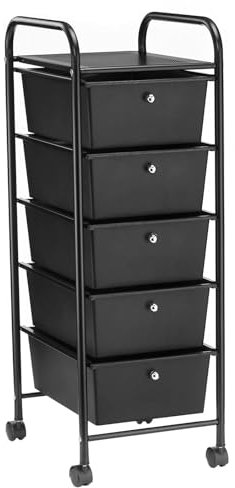 IDIMEX Rollcontainer GINA, schwarz - Rollwagen mit 5 Schubladen, lackiertes Metallgestell auf Rollen, Friseurwagen, Badezimmerschrank, Kosmetik Aufbewahrung