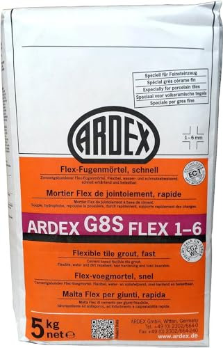 ARDEX G8S - Mortero flexible para juntas (1 – 6 mm, 5 kg, color siena que se endurece rápidamente y soporta