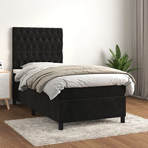 CKioict Palettenbett Modernes Bettgestell Jugendbett Boxspringbett mit Matratze Schwarz 100x200 cm SamtGeeignet für Arbeitszimmer, Wohnzimmer, Hotel