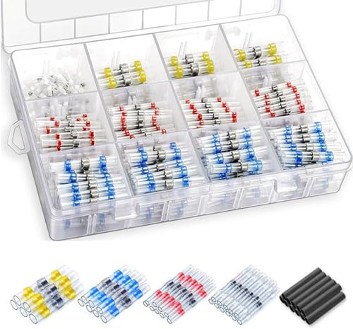 LöTverbinder Schrumpfverbinder, 400 Stück LöTverbinder mit Schrumpfschlauch | Kabelverbinder Wasserdicht Set Transparent Quetschverbinder Set für Kfz Marine Boot
