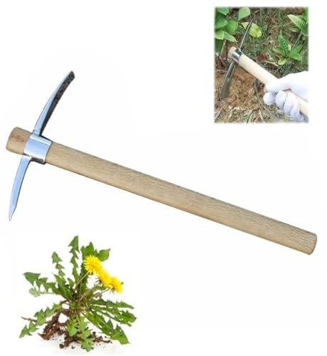 rujjftsy Double Headed Pickaxe, 2 in 1 Dual Head Gardening Pick Axes, Heavy Duty Pick Axe Multifunctional Pickaxe for Digging, Weeding, Planting Stainless Steel Pickaxe with Handle
