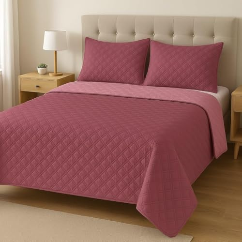Corredocasa Trapuntino Copriletto, Made in Italy - Trapuntato Doubleface Mezza Stagione - Copri Letto Coperta Bicolore Primaverile in Morbida Microfibra (Glicine/Lilla, Singolo)
