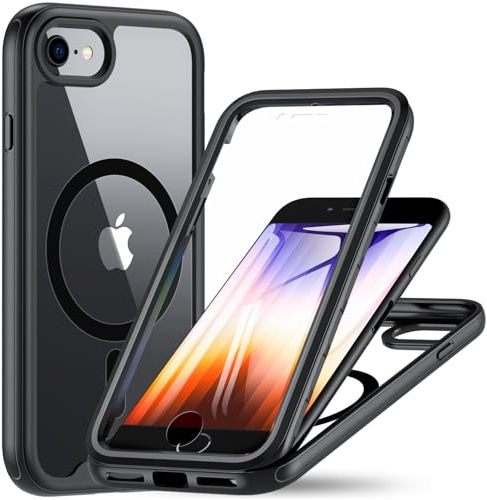 OWKEY Hülle für iPhone SE 2020/2022 (iPhone SE 2/3), iPhone 8/7 Magnetisch Schutzhülle für Mag-Safe mit Integriertem Displayschutz, 360 Grad Case Handyhülle für iPhone SE 2/3/ iPhone 8/7 (Schwarz)