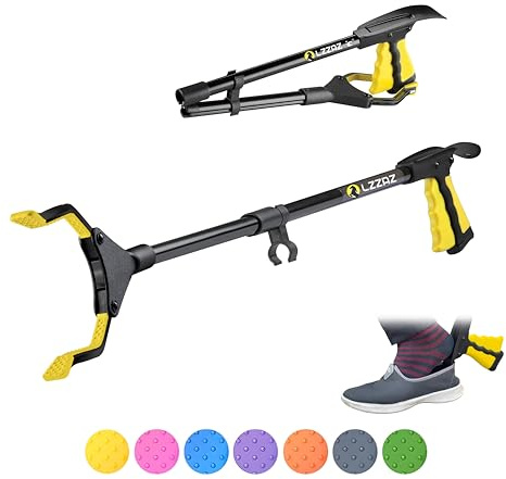 LZZAZ Premium Litter Picker with Shoehorn, 32(81cm) Reacher Grabber Stick 360° Rotating Head, Mobility Aid Helping Hand for Adults & Disabled (32 Yellow).