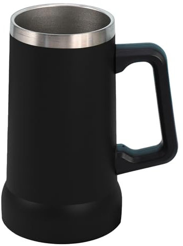 FOGARI Jarra de cerveza aislada con mango, 710 ml, de acero inoxidable, taza térmica grande de metal, taza de cerveza, nacido para el Oktoberfest (azul marino) (negro)