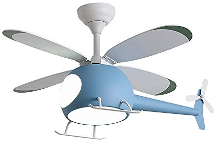 WRLYTNG Ventilatore da soffitto Modello Elicottero per Camera da Letto per Bambini Lungo 42 Pollici di Grandi Dimensioni con luci Lampada da Ventilatore a soffitto per Cartoni Animati con velocità di