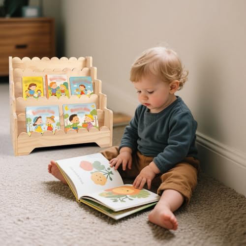 Whemyreat Holz BüCherregal FüR Kinder,Kinderzimmer Standregal MöBel,BüCherregal Kinderzimmer,Aufbewahrungsregal Kinder,BüCherregalSpielzeugregal Kinderregal,43 * 29 * 40CM