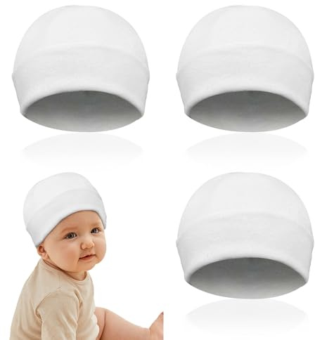 UILYNIU 3 Stück Baby Mütze Neugeborenen Babymütze, Unisex Mütze Hut für Baby Jungen Mädchen, Beanie Mütze Dehnbare Baby Turban Mütze für Neugeborene Baby Kleinkinder(Weiß)
