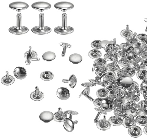 sourcing map 60 juegos de remaches de cuero de doble tapa, 12 x 12 mm, con tapa redonda, remaches tubulares de metal, remaches de cuero para manualidades, cinturón de tela, collar de mascotas,