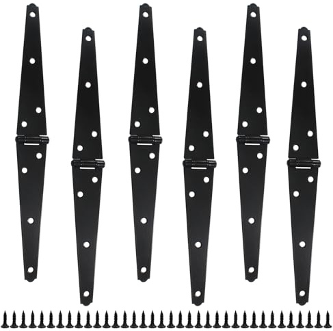 Litoexpe 6 Inch Strap Hinges, 6 Pcs, Black, Steel, Powder Coated, Surface Mount, 4 Holes