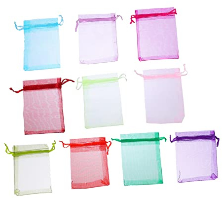 COLLBATH 100 Stück Kosmetiktasche aus Tüll mit Kordelzug Bunte Beutel als Geschenktüte Praktisch für Alltagsgegenstände und Unterwegs Zufällige Farbe