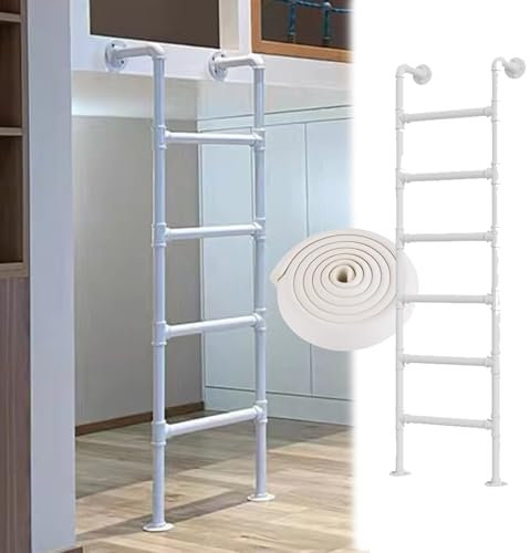 Hochbett Leiter 2 3 4 5 6 7 Sprossen-Etagenbettleiter, Industrielle Fensterbrunnenleiter/Kletterleiter Mit Rutschfesten Polstern, Notfall-Feuerkletterleiter Für Den Zugang Für Kriechraum(White,67inch/