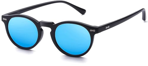 LOJUDI Kids Sunglasses Boys Girls - Polarised Round Childrens Sunglasses Mirrored Cool Style Retro Sun Glasses for UV400 Protection-Black/Blue Mirror