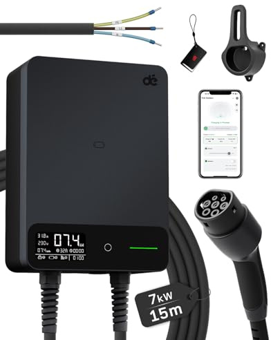 dé Wallbox 7.4 kW with Electricity Meter [1-Phase|400V|6-32A], Home Charging Station 15 m Charging Cable CEE 32A to Type 2 EV Charger with Cable Holder Compatible with BEV and PHEV Black