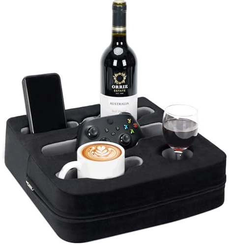 Zettfuly Couch-Getränkehalter, Kissen – Sofa-Becherhalter, Couch-Caddy, Getränke-Fernbedienungshalter für Tassen, Kopfhörer, Snacks und Handys, verwenden Sie es im Auto, Rucksack, Strand (Schwarz)