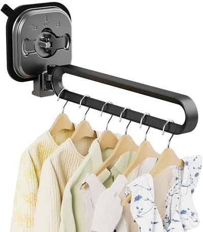JICUIGE Wall-Mounted Foldable Clothes Airer - 1-Fold, No-Drill Suction Cup Drying Rack, Space-Saving Grey Laundry Organizer, 10kg Load