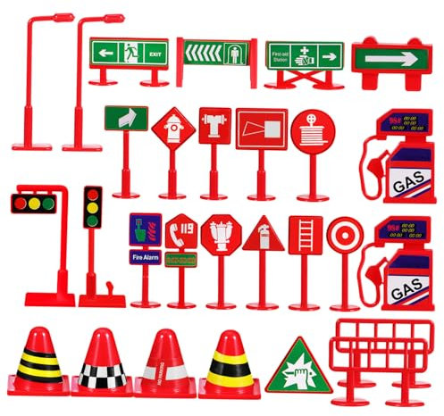 QUMIIRITY 28pièces Mini Cones Et Panneaux Signalisation Routière pour Garçon Fille Jouet Éducatif Réaliste PVC Résistant pour Jeu De Rôle Et Apprentissage