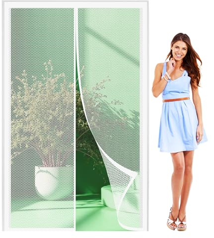Magnet Fliegengitter Balkontür 83 x 220 cm Insektenschutz Fliegenvorhang Stärkere Magneten für Balkon Wohnzimmer Schlafzimmer Türen Terrassentür, Weiß