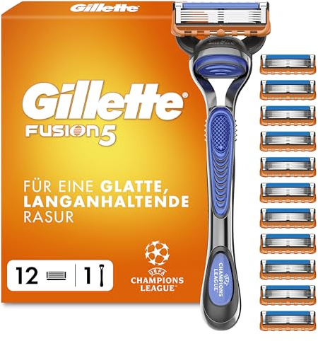 Gillette Fusion5 Razor and Refills for Men - 1 Handle Plus 12 Razor Blades, with Lubrastrip for a Close Shave