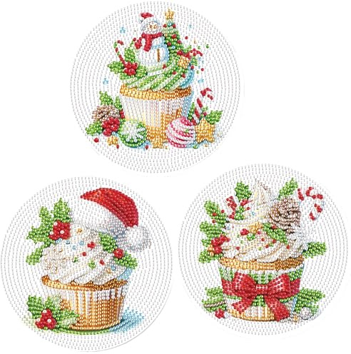 SHEGZHUC Lot de 3 sets de table Diamond Painting - 15 cm - Peinture diamant - Pour cupcakes, dessous de plat - Avec tapis antidérapant - Décoration de table - Pour bol, casseroles, poêles