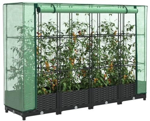 HaoChrymec Hochbeet mit Gewächshaus-Aufsatz, Rattan-Optik, Hochbeete für Garten, Hochbeete mit Abdeckung, Hochbeet mit Dach, Balkon Pflanzkasten, 160x40x123 cm
