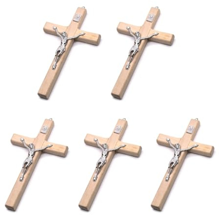 5pcs Wooden Christ for Cross Suffering Statue Religious Prayer Crucifix Hanging Pendant Hand Holding Jewelry Paper Stickers for Wall