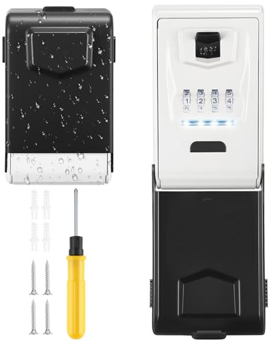 PAIRIER Schlüsseltresor Grau mit 4-stelligem beleuchtetem Zahlencode | Wasserdicht, Robust, Wetterfest, Groß, Für Haus Garage Büro Schule