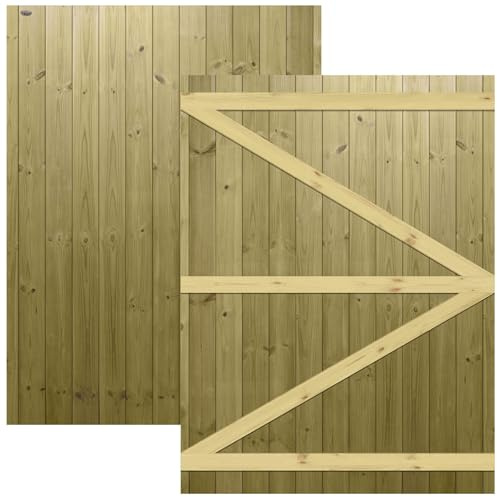 Flat Top Garden Gate 6x4.5ft (H: 6ft x W: 4.5ft) Semi-Braced Tongue & Groove Handmade Wooden Side Entry Pressure Treated Pedestrian - Ideal Home Pathway/Walkway Access Height: 1800mm x Width: 1350mm