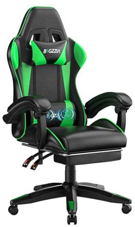 Racingreat Gaming Stuhl mit Massagefunktion und Fußstütze (Grün) | Gaming Chair, Zocker Stuhl Massage, Höhenverstellbar, Neigungswinkel 90°–135° , Jugendliche, Erwachsene, Büro, Pause
