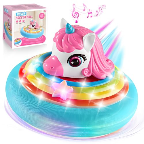 Hot Bee Einhorn Hover Fussball –LED Air Power Fußball Spielzeug Musik Rechargeable Schwebende Fußball Indoor Ball Spiele Weihnachts Geschenk Geburtstag Spielzeug für Kinder Mädchen 3-8 Kinderspielzeug