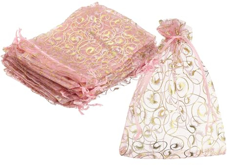 QUARKZMAN Organza Beutel 100Stk 13 x 18cm Süßigkeiten Netzbeutel Mit Zugband Schmuck Geschenk Für Party Beutel Hochzeit Weihnachten Festival Kleine Geschenke Pink