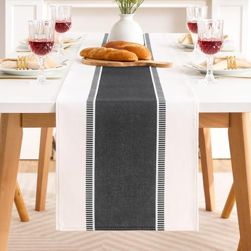 Tischläufer Dunkelgrau Streifen Modern Tischdeko 40x140, Tischband Abwaschbar aus Baumwoll-Leinen-Stoff, Tisch Läufer Grau Decoration Rechteckigen Tischdecke für Wohnzimmer Esszimmer Tisch Deko