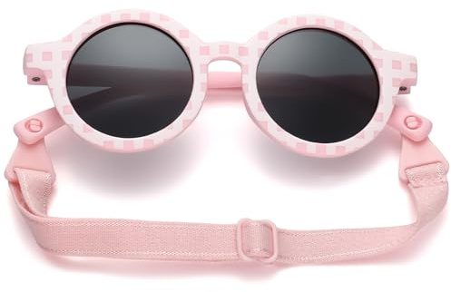 LOJUDI Occhiali da sole polarizzati per bambini 0-36 mesi – con cinturino regolabile in silicone rotondo montatura protezione UV per bambini piccoli 0-3 anni, rosa/nero