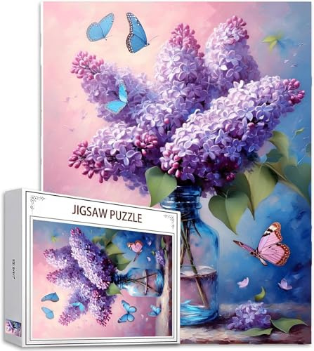 1500 pcs Piece Jigsaw Puzzles for Adults Lilac Puzzle Butterfly Pattern Design, Piece Puzzle Educational Games, DIY Adult Crafts with Gift Box, Beautiful Decoration, Gifts for Women, 87x57cm, Model512