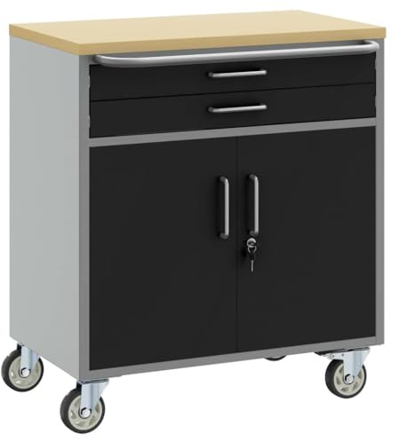 Tomostar Servante d'atelier, Chariot d'atelier Chariot à Outils avec tiroir Noir et Gris 75 x 45 x 85 cm
