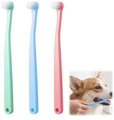 3 st mini husdjurtandborste, mjuk hund katt tandborste för små raser valp kattunge, enkel tandrengöring tandvårdssats (rosa, blå, grön)