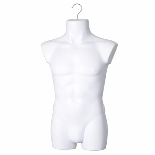 1 x Torso männlich - Herrentorso lebensecht aus Kunststoff - Oberkörper Halbplastik in Farbe Weiß - Mannequin Büste - Halbschale Herrenbody - Schaufensterpuppe mit Haken - 1 Stück Dekotorso