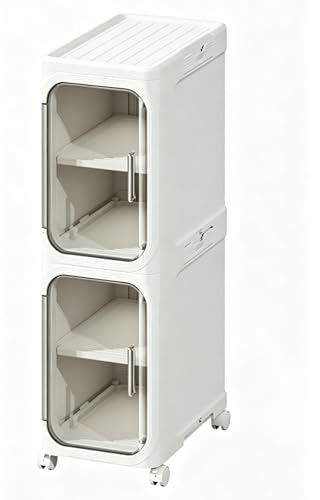 Slank 21 cm rullande vagn, hopfällbar skåp utan montering, smal kökskåp bad tvättstuga, vattenavvisande organisator(A,Foldable 2-Tier With Wheels)