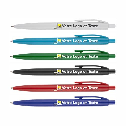 Générique Lot de 100 Stylos Publicitaires Personnalisés avec Logo et Texte Stylo à Bille en Couleur Impression UV Haute Qualité – Idéal pour Entreprises, Événements, Mariages et Cadeaux (Blanc)