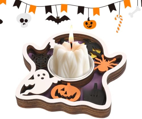 Uonguon Porta Tea Light per la Festa di Halloween | Decorazione di Halloween in Legno Spettrale | Portatealight con e | per Festa, Ufficio Casa Soggiorno Camera da e Mensola da Tavolo