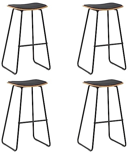 YunCangg Bar Stools Set of 4 Black Faux Leather Powder Coated Steel Plywood Kitchen Stool Counter Stool with Backrest Footrest Dining Room Living Room Bistro Party