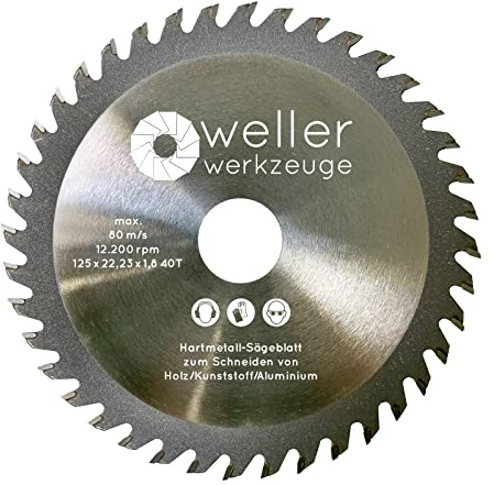 WELLERWERKZEUGE | Hartmetall Allesschneideblatt Sägeblatt 125mm 40 Zähne TCT Aluminium Kupfer Holz Ne metalle Trennscheibe
