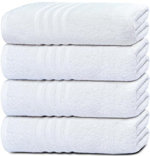 White Classic Wealuxe Cotton Bath Towels - Soft and Absorbent Hotel Towel - 68x132 CM - 4 Pack - White