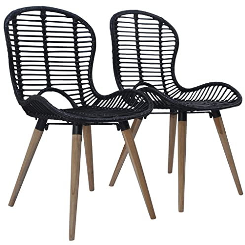 vidaXL Esszimmerstühle 2 STK., Esszimmerstuhl mit Rückenlehne, Essstuhl Küchenstuhl Holzbeine, Stuhl für Esszimmer Küche, Natur Rattan Schwarz