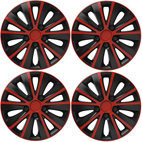 UKB4C 4 x Back & Red Alloy Look Wheel Trims Hub Caps 15 fits Peugeot 106 107 108 206 207 208