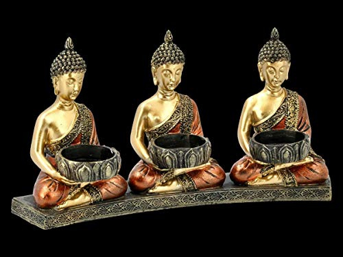 DREI Thai Buddha-Figuren mit Teelichthalter | Kerzenhalter, Dekoartikel, Deko-Figur, B 27 cm