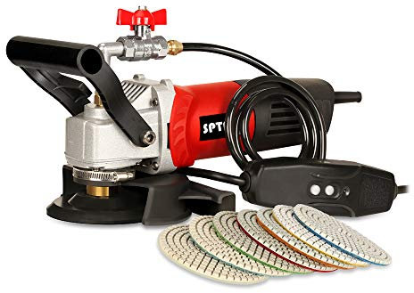 SPTA Nasspolierer, 800W / 220V 100mm Nass Poliermaschine mit Variabler Geschwindigkeit und Granit-Diamantpolierkissen Betonpoliermaschine Steinpoliermaschine für Granit/Marmor/Beton/Stein (großer)