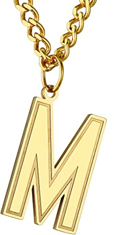GoldChic Men Initial letter Necklace, Stainless Steel Custom SablonUp Jersey Athletes Alphabet Necklace with 4mm Cuban Chain, 18K Gold Plated/Black Rhodium Plated Personalized Sport Jewellery