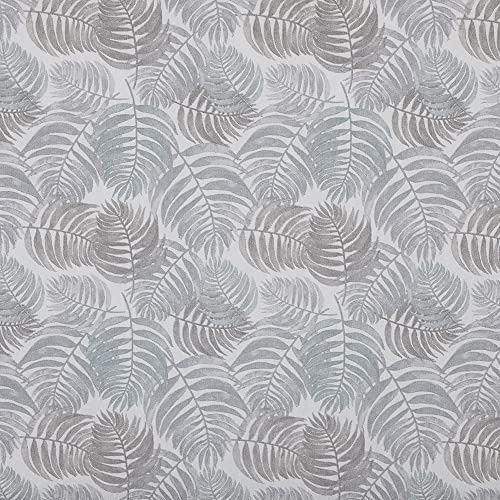 Kt KILOtela - Printed Canvas Fabric, Decoration, Upholstery, Cushions, Curtains, Quilts, Bags, Tablecloths, Fabric 300 cm Length x 280 cm Width, Tropical, Fern Leaves, Grey ─ 3 Metres