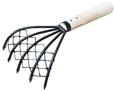Wawogic Clam Rake with Net 5 Claw Wood Handle Rake Shell Digging Tool Dig Seafood Accessories Weeding Farming Tool Wood Handle Pitchfork